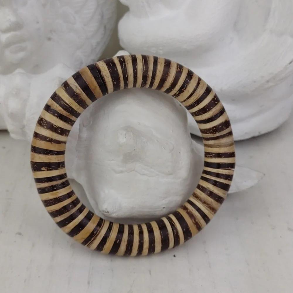 Dark Brown & Cream Wood Striped Resin Bangle Bracelet